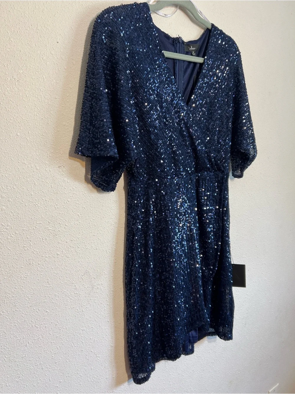 Lulus Weekender Navy Sequin V-Neck Faux Wrap Mini Dress Size Medium